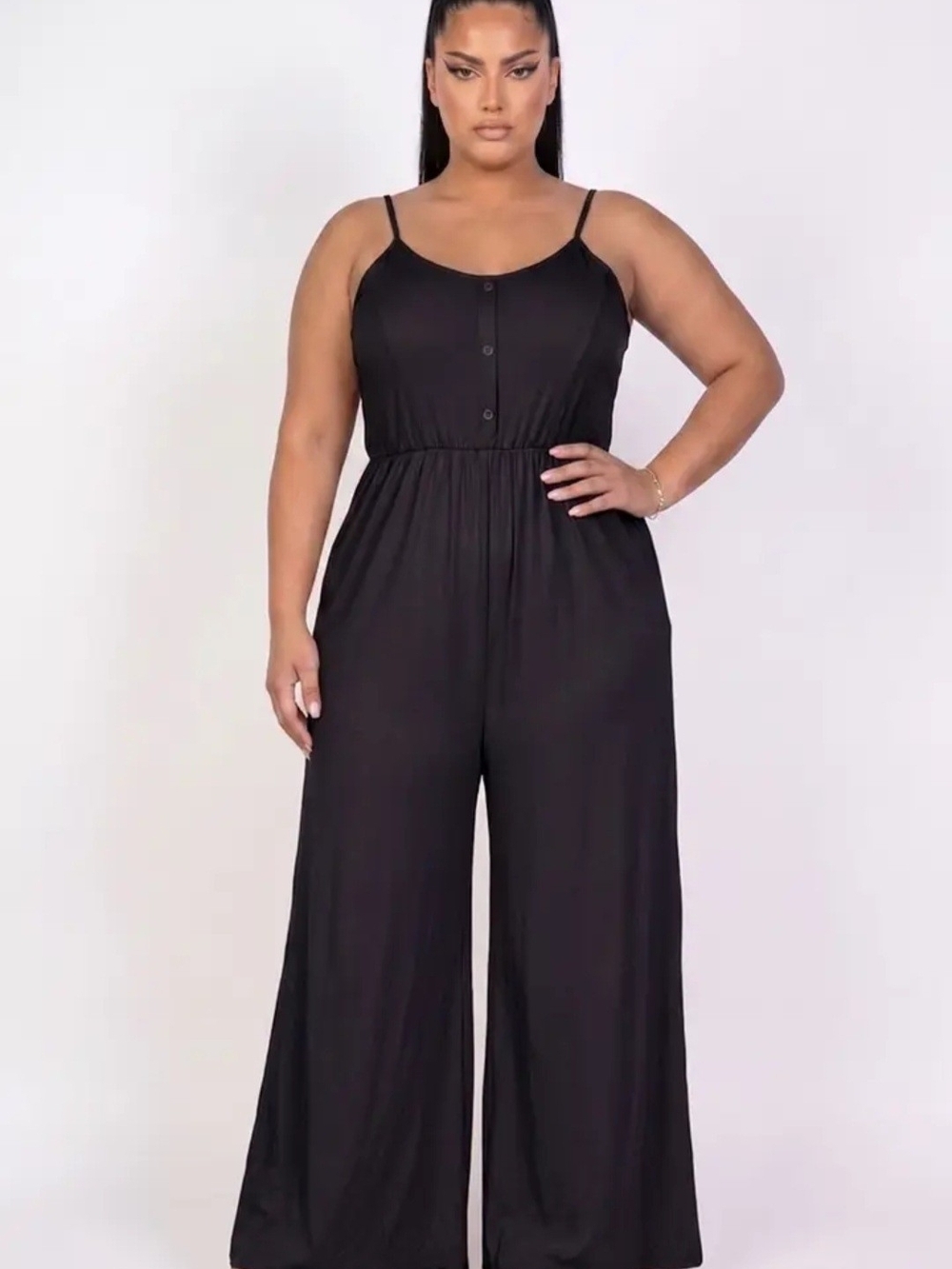 Plus-Size Black Wide-Leg Jumpsuit